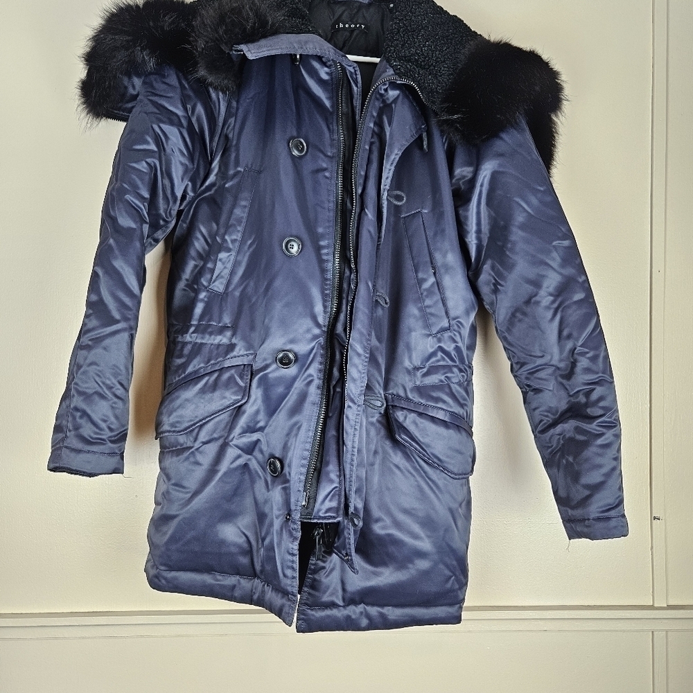 Theory Leonaard toggle coat with genuine coyote fur